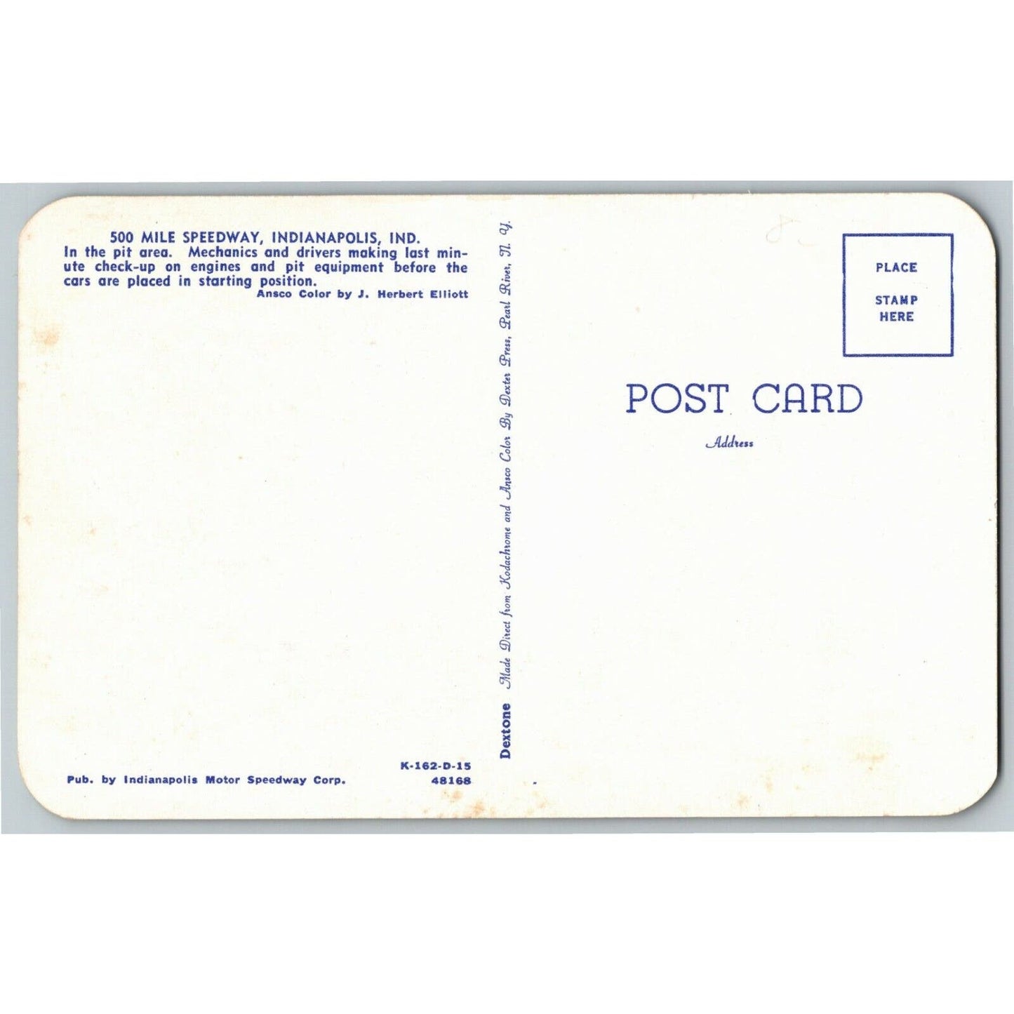 Indy 500 Postcard 1950 "500 Mile Speedway - Pit Area" Unposted VGC