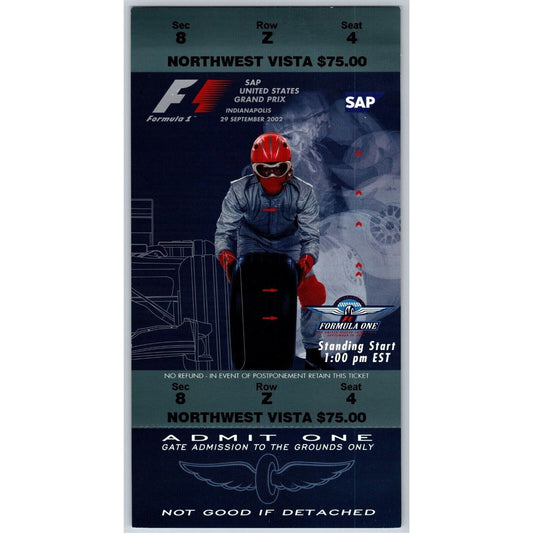 2002 Indianapolis Formula One Grand Prix Racing Unused Ticket 9/29 VGC Seat 4