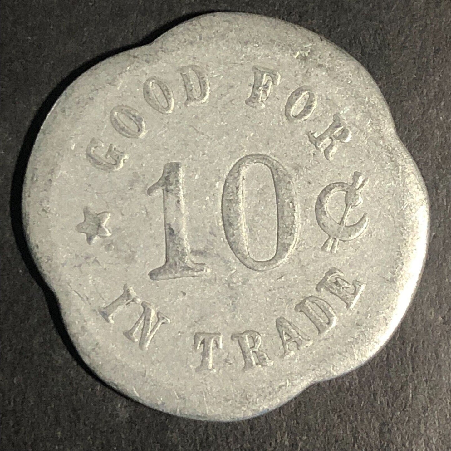Joy's Corner Cle Elum, Washington Scalloped Aluminum G/F 10c Trade Token -- 28mm