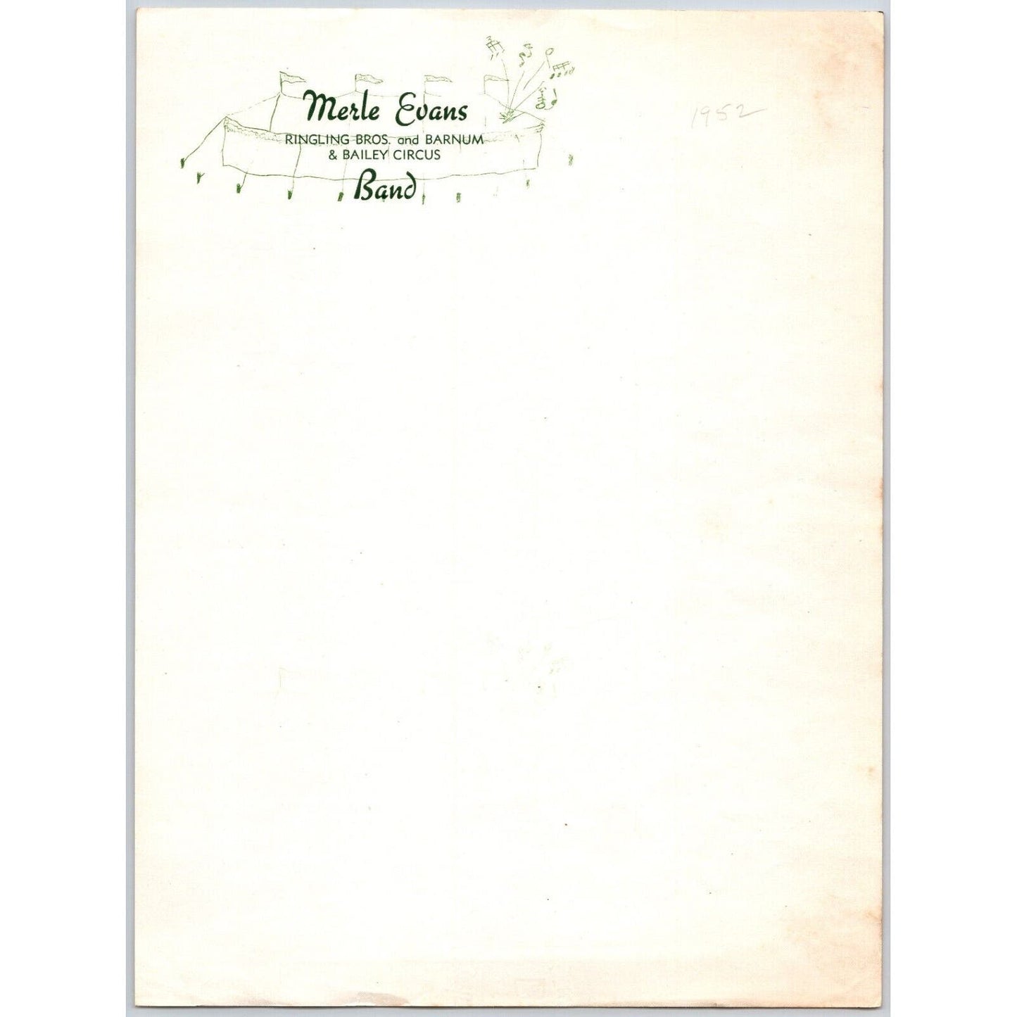 Merle Evans Band c1952 Circus Letterhead Ringling Bros. w/ Tent Art