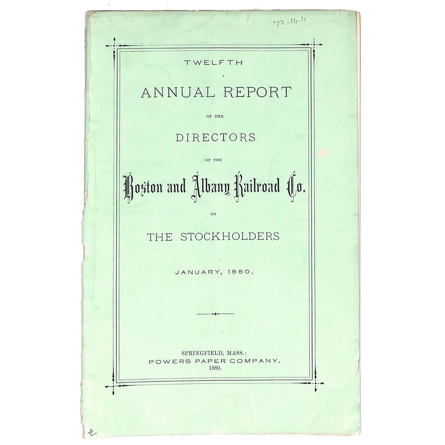 1880 Boston & Albany Railroad Annual Report 16pp - Scarce