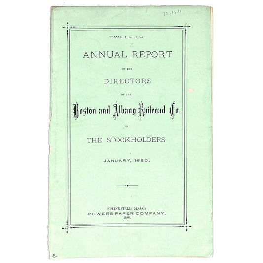 1880 Boston & Albany Railroad Annual Report 16pp - Scarce
