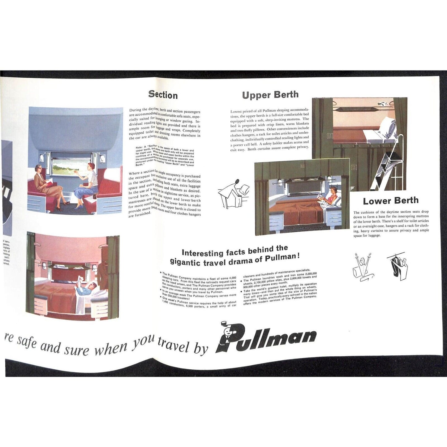 "Modern Travel By Pullman" Large Single Sheet Brochure w/ 12 Car Poster 1957 VGC