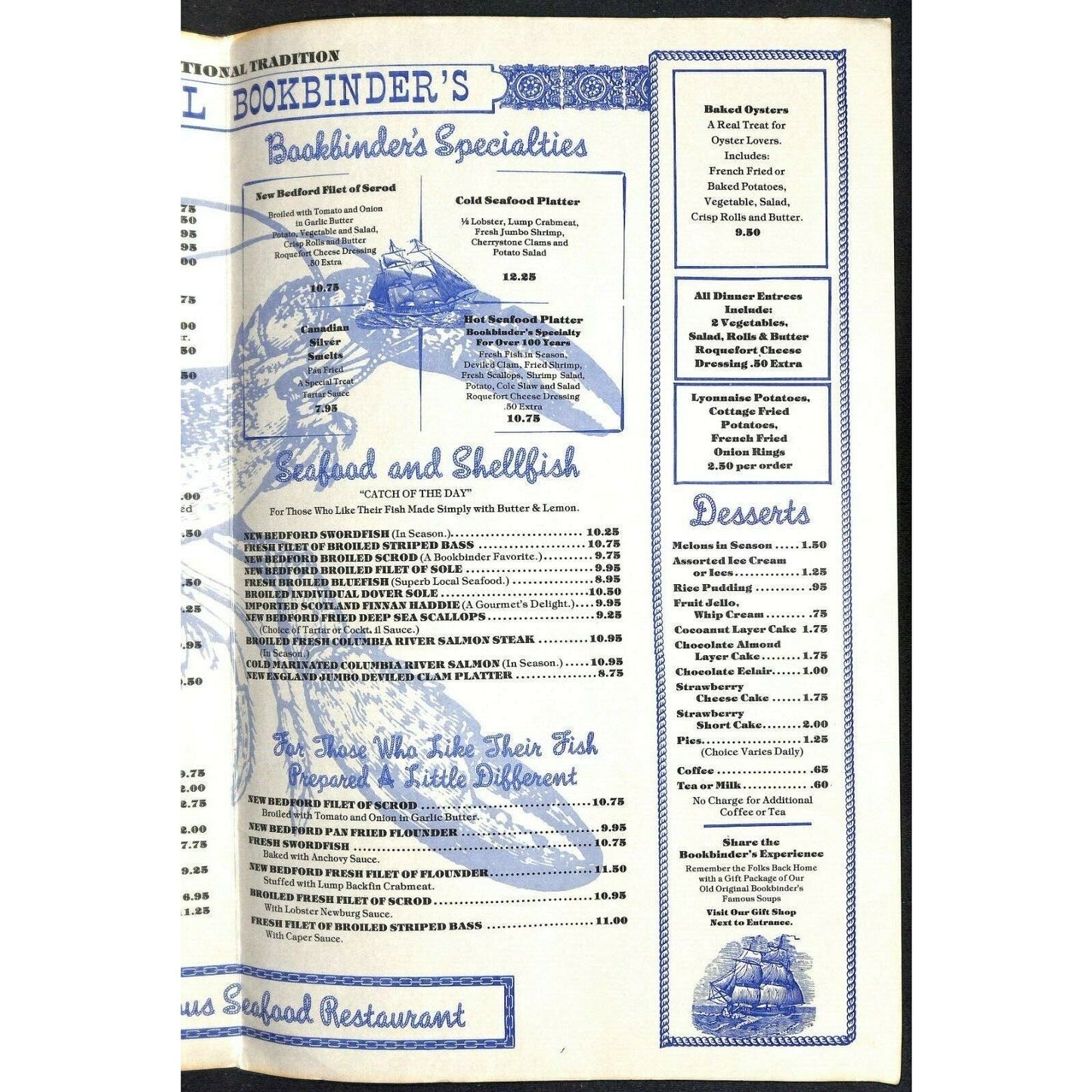 Bookbinder's Menu 1977 Large Restaurant Philadelphia w/ Multi-View Photo Cover