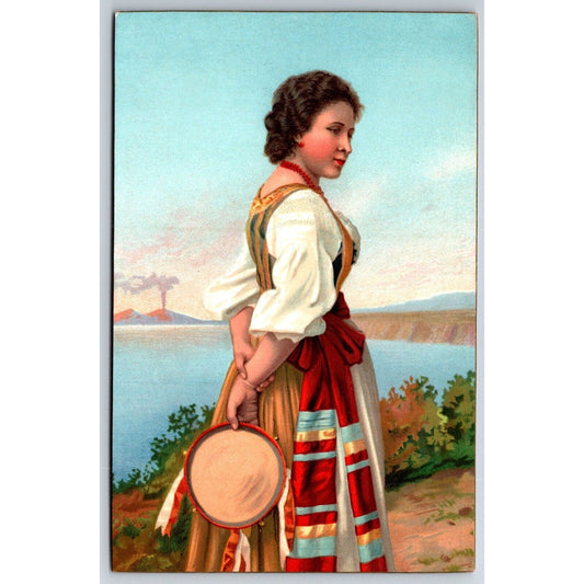 Italian Postcard Performer ? w/ Costume & Tambourine 1901-1907 NP VGC