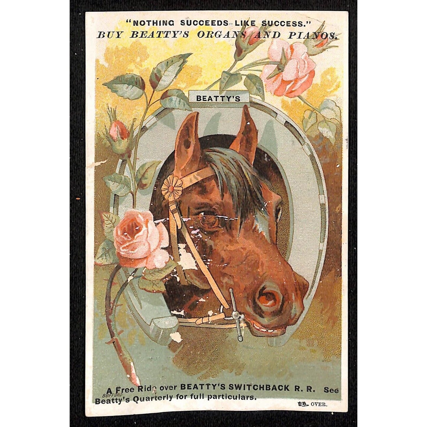 Beatty's Organs and Pianos Washington, NJ Victorian Trade Card - Horse Shoe