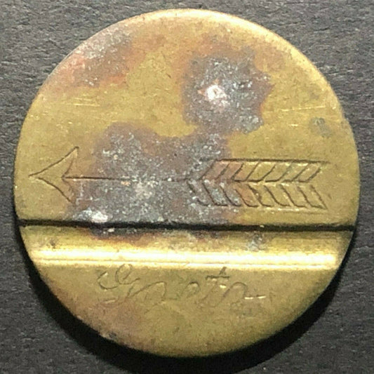 21.2mm Brass Deep Groove / Slot Mystery Token w/ Arrow - Fauver Coll.