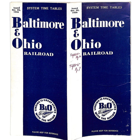 Baltimore & Ohio Railroad 1956 System Time Tables 42pp