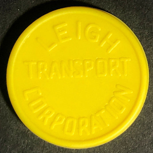 Leigh Transport England Plastic Transit Token Yellow 3D 21mm c50's-60's