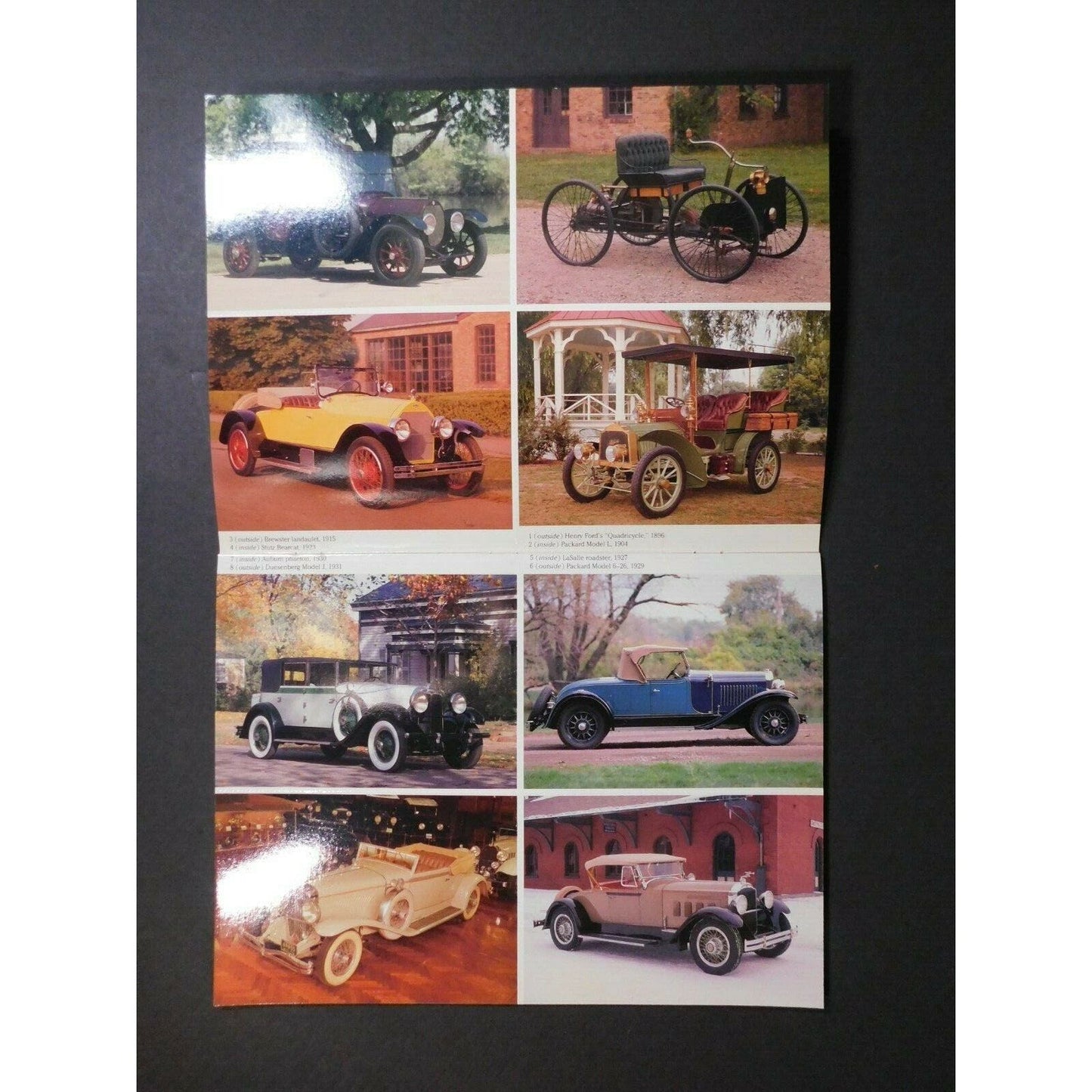 1989 Historic Cars Photo Postcard Book - 24 Glossy Tear-Outs - Mint Condition