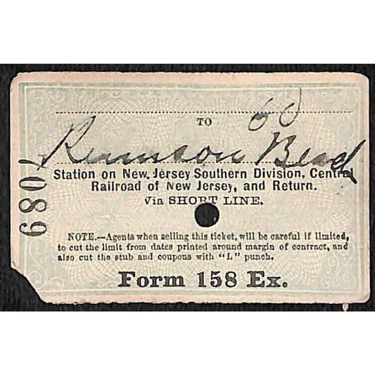New York & Long Branch Railroad 1896 Ticket North Asbury Park Rumson Beach #7089