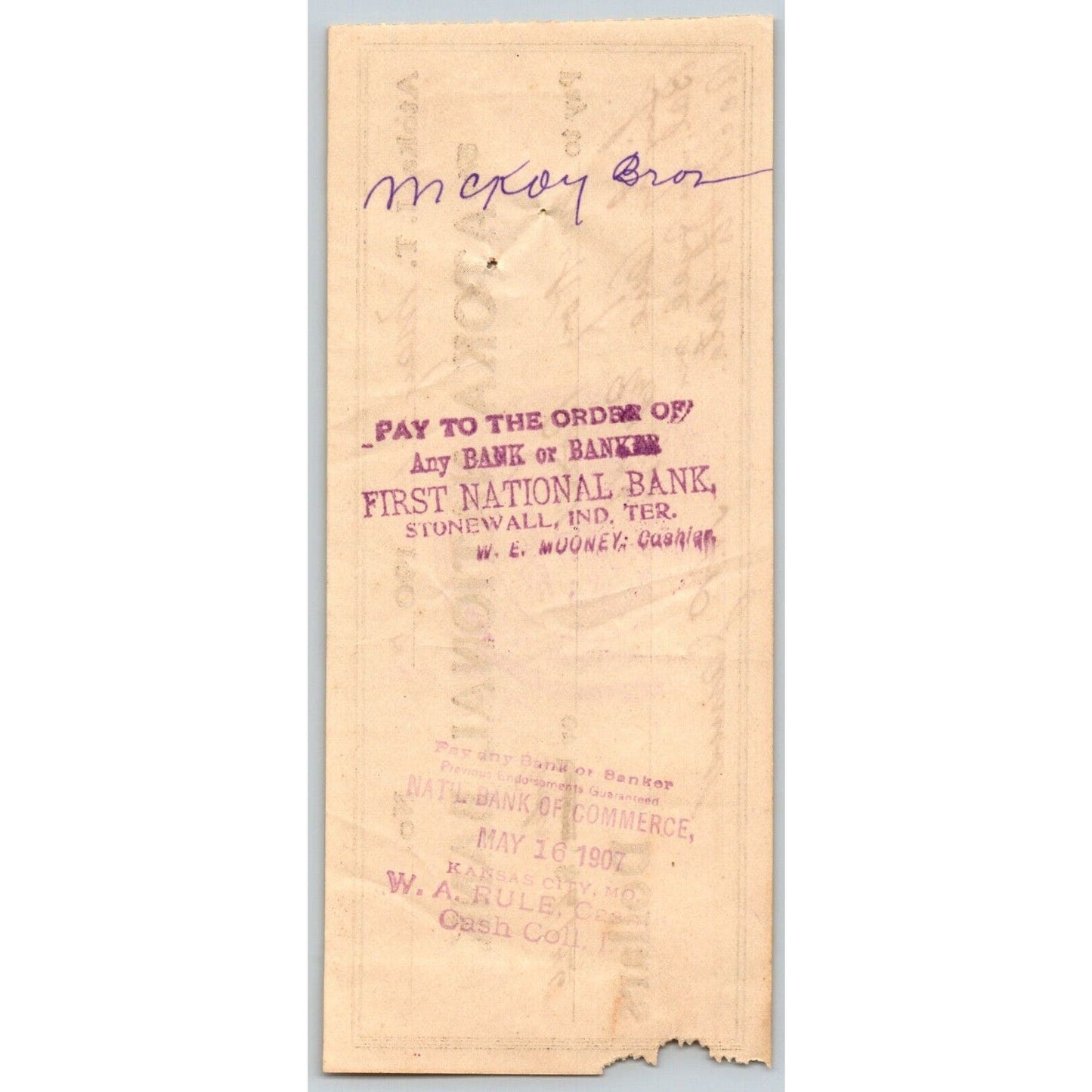 Atoka, OK 1907 Indian Territory "Atoka National Bank" Check $61.46 - Scarce