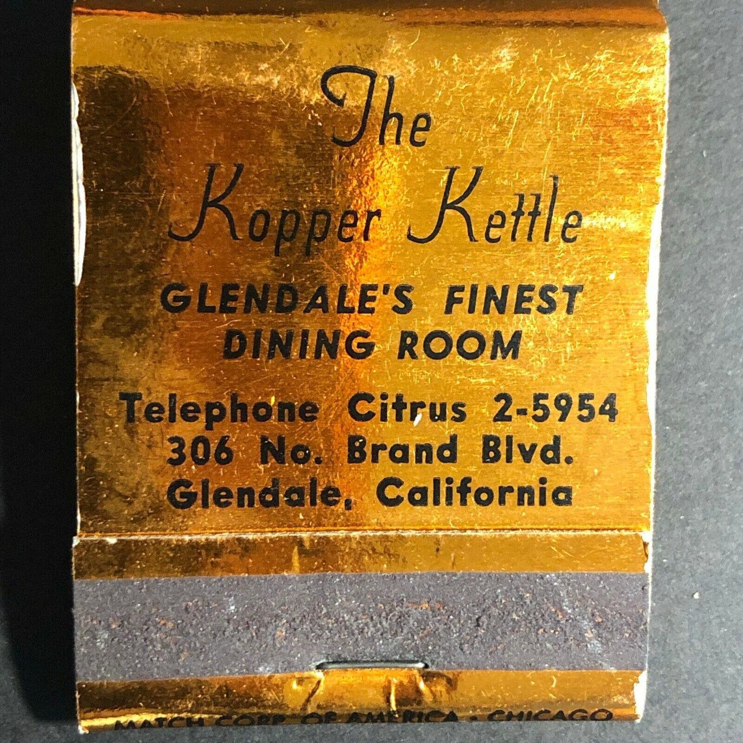 Vintage c1940's Matchbook Kopper Kettle Restaurant Glendale, CA