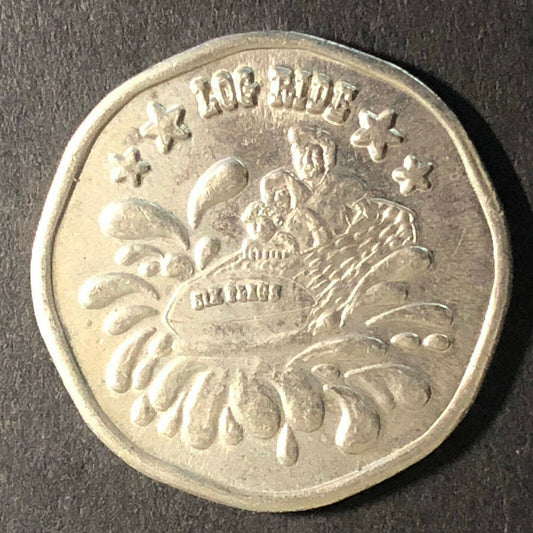 21.4mm Six Flags "Log Ride" Brass Token - Fauver Coll.
