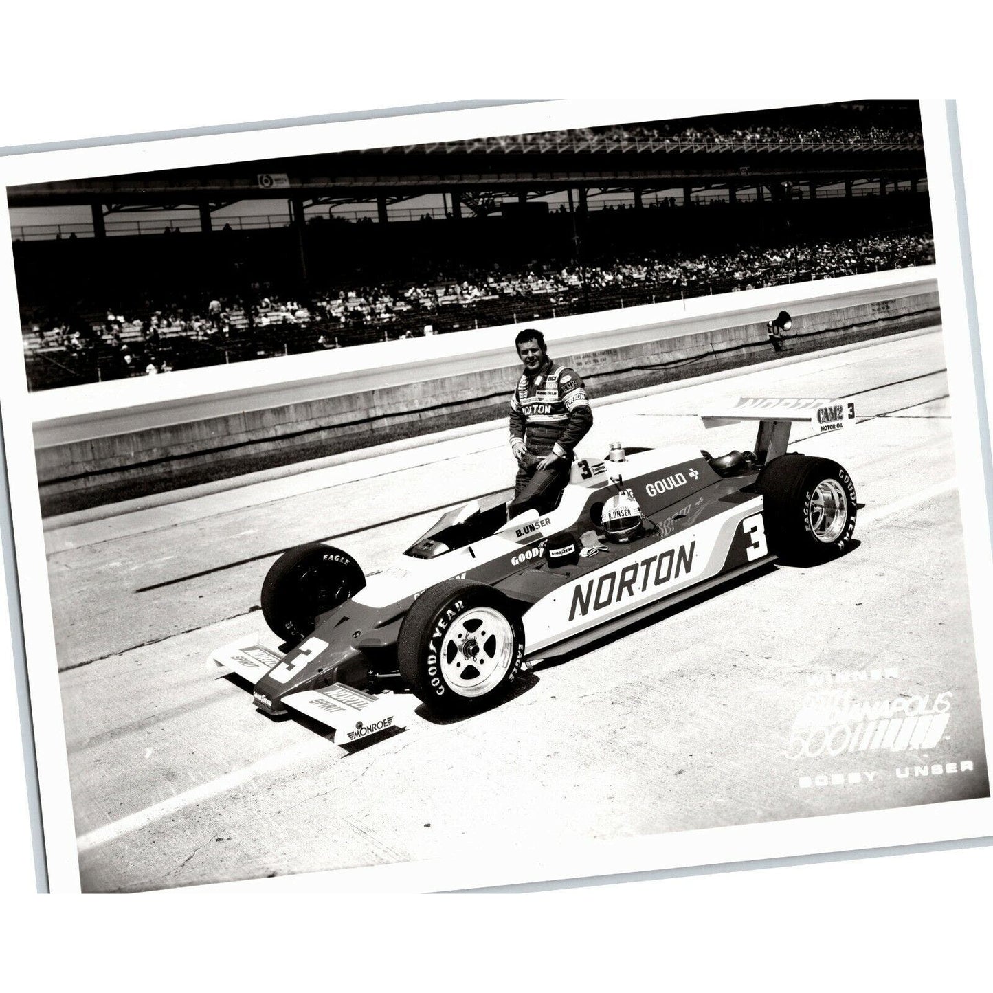 Bobby Unser Indy 500 Winner 1981 8 x 10 Glossy B&W Photograph VGC