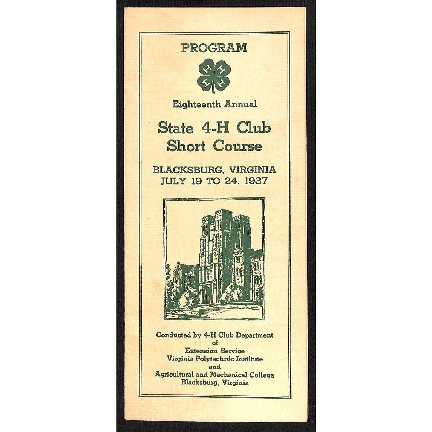 Blacksburg, VA State 4-H Club Short Course Brochure 11pp VGC