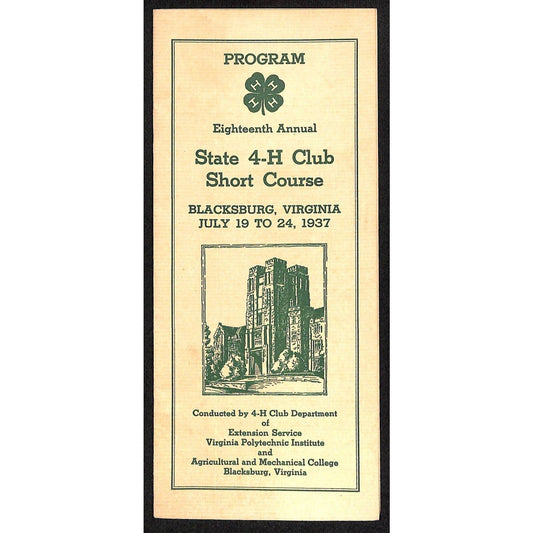 Blacksburg, VA State 4-H Club Short Course Brochure 11pp VGC