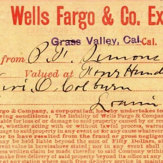 1908 Wells Fargo & Co Express - Grass Valley CA - $86.80 Money Receipt