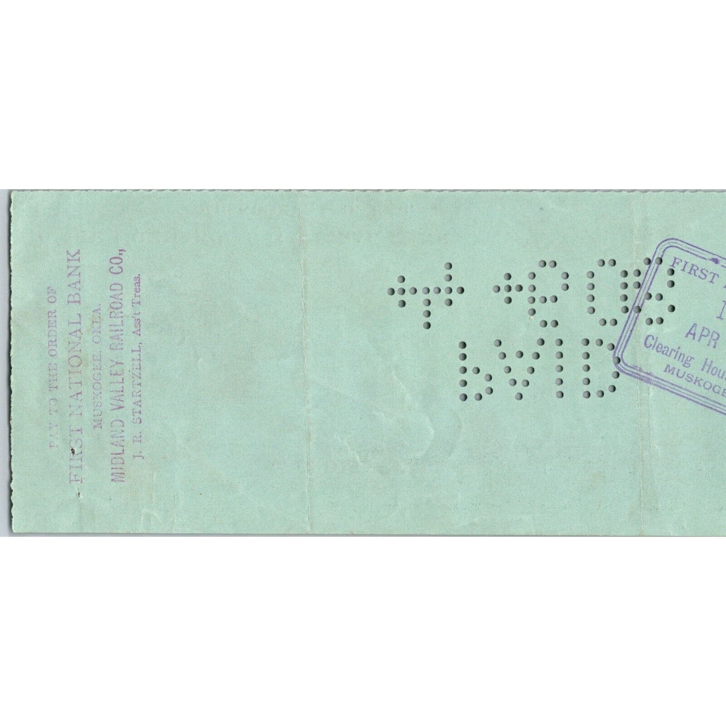 Muskogee, OK 1908 Indian Territory* L.G. Disney Court Clerk Bank Check Scarce