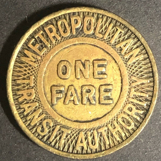 c1951 20mm Metropolitan Transit Authority One Fare Brass Transit Token Boston MA