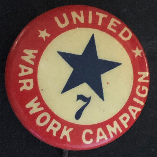 WWI United War Work Campaign Star 7 Celluloid Steel Pinback Button 1918