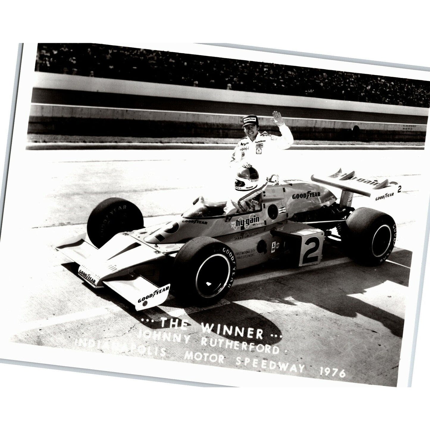 Johnny Rutherford Indy 500 Winner 1976 - 8 x 10 Glossy B&W Photograph VGC