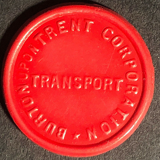 Burton-Upon-Trent England Plastic Transport Token Red 1 1/2D 21mm c50's-60's
