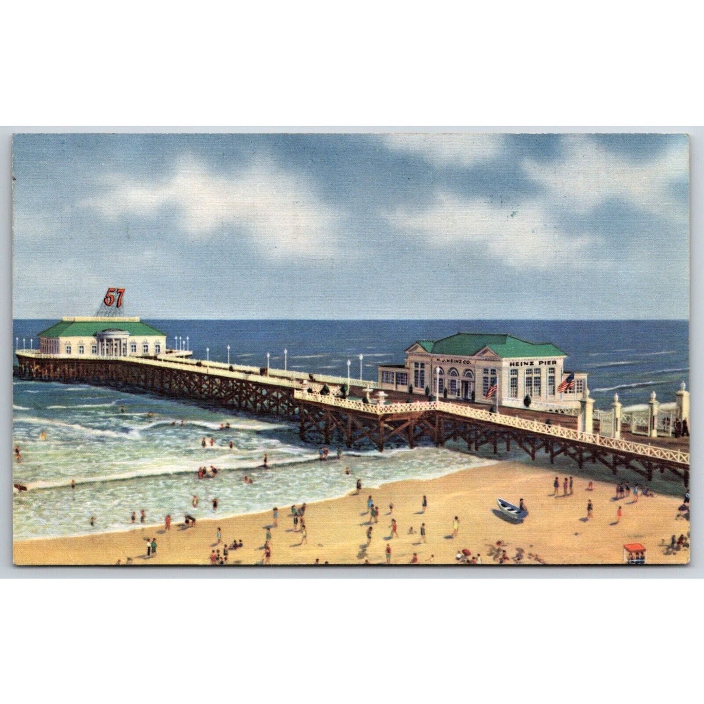 Heinz Ocean Pier Linen Advertising Postcard Beach Bathing UP c1940 VGC