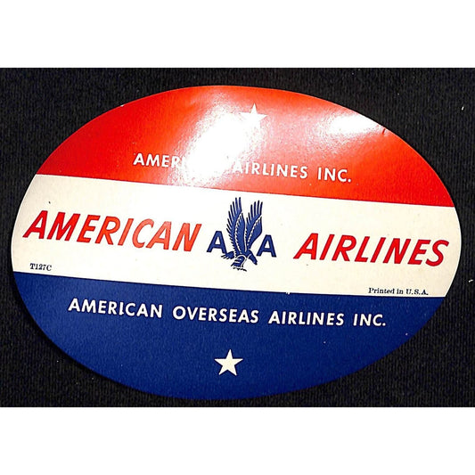 American Overseas Airlines AA Luggage Label Eagle - 3 1/4" x 4 3/4"