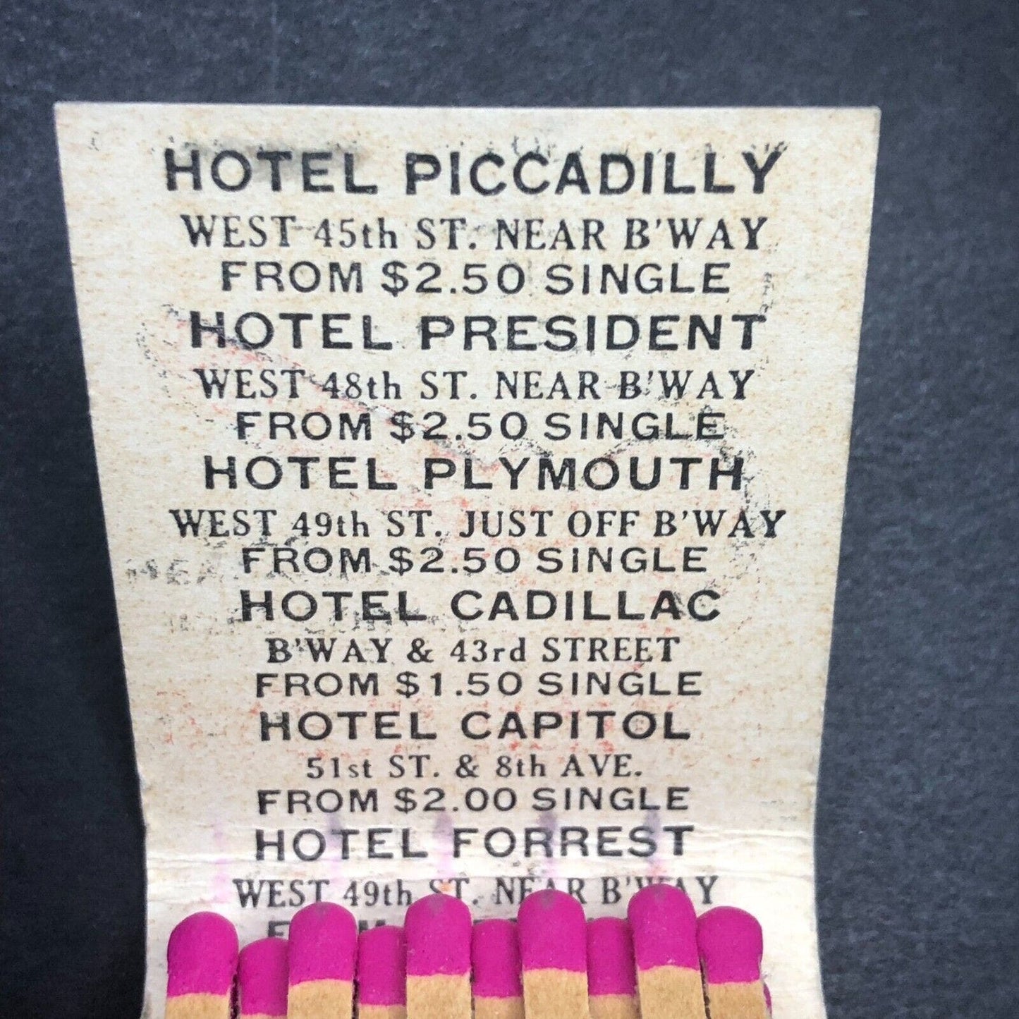 Dreier Hotels Times Square New York Key Full Matchbook c1940's VGC Scarce
