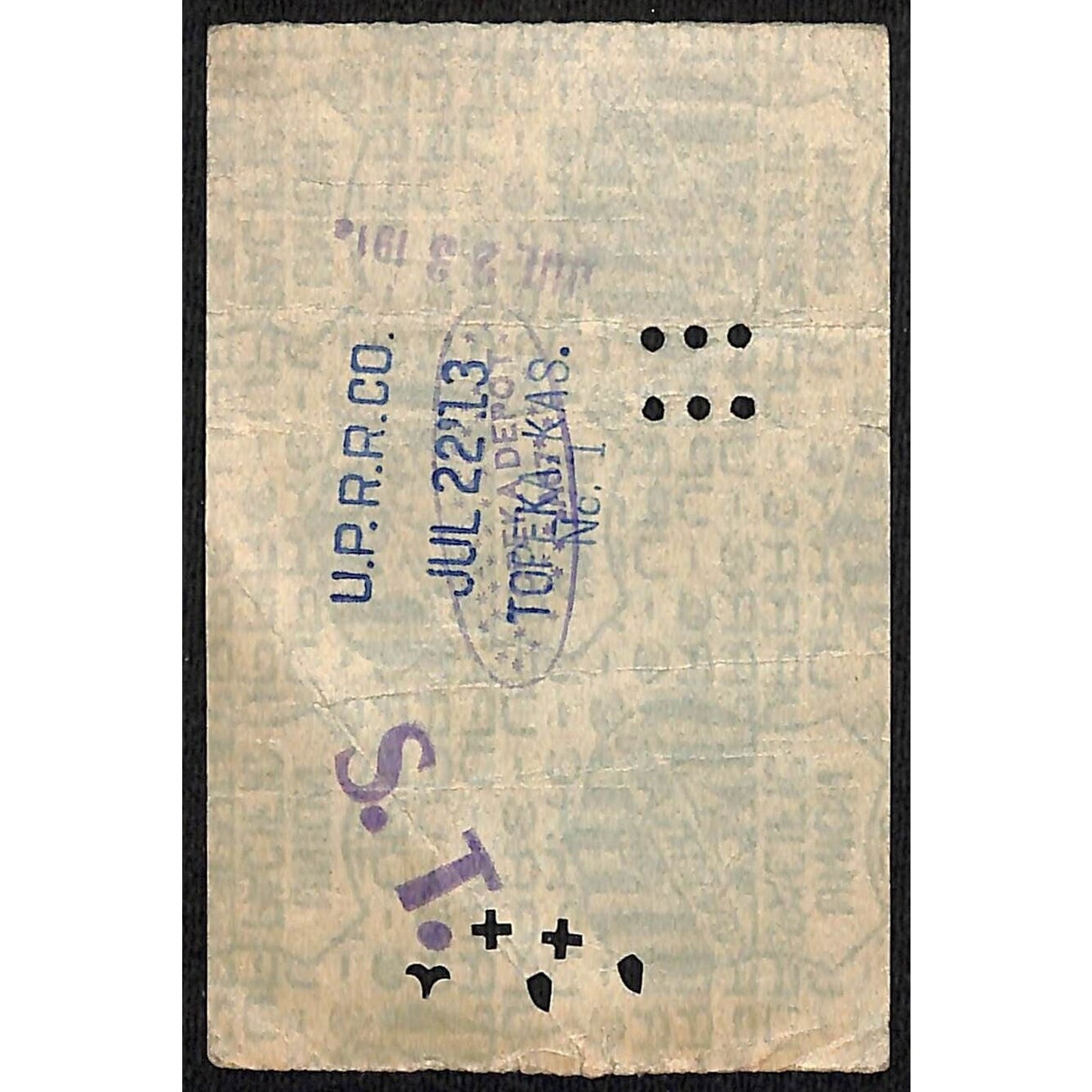 1913 Union Pacific Railroad Ticket from Junction Union Pacific RR #4524