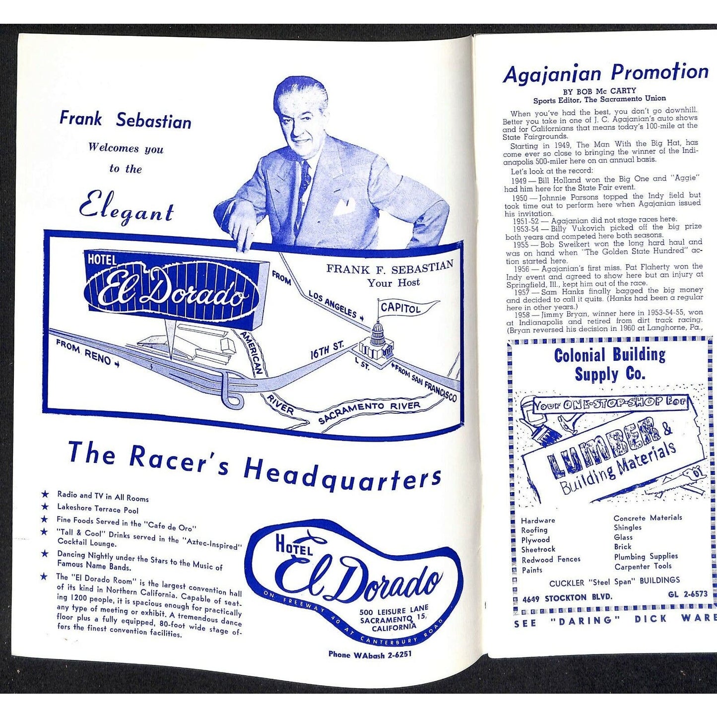 Scarce Oct 30 1960 Sacramento State Fair USAC Racing Program Big Car 100 Mile