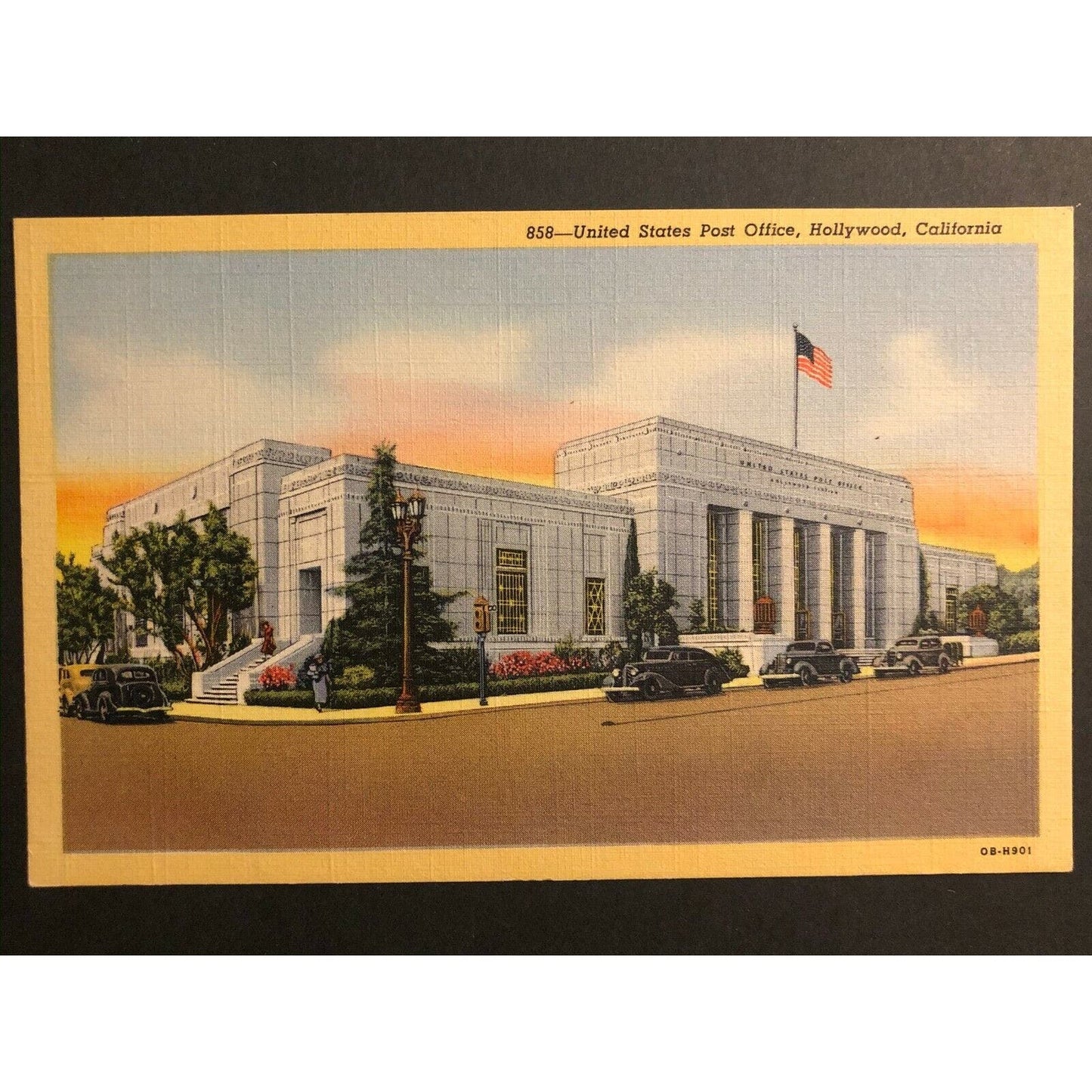 Vintage Linen Postcard - United States Post Office - Hollywood, CA
