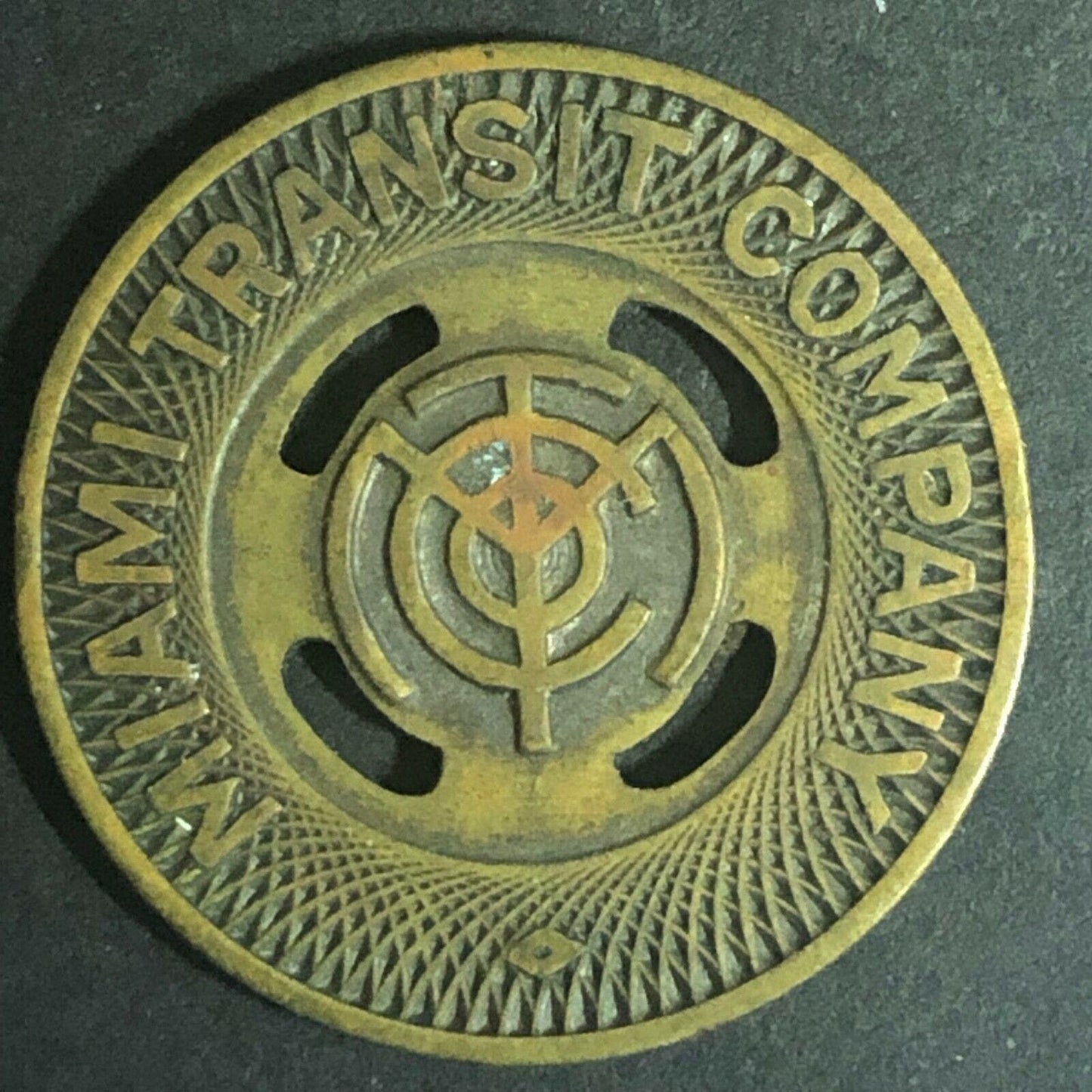 c1938 22mm Miami Transit Company Brass Fare Transit Token (1678)