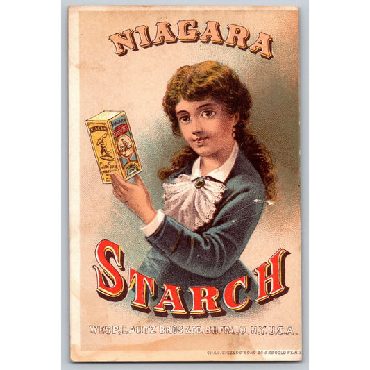 Andrews & Aldrich Ithaca, NY Victorian Trade Card Woman Holding Product Box