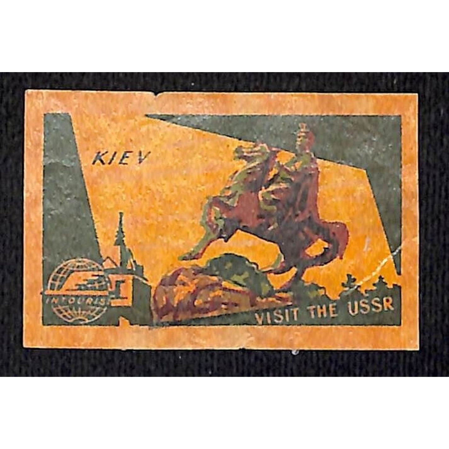 Vintage Matchbox Label Intourist Visit the USSR Kiev c1955-65
