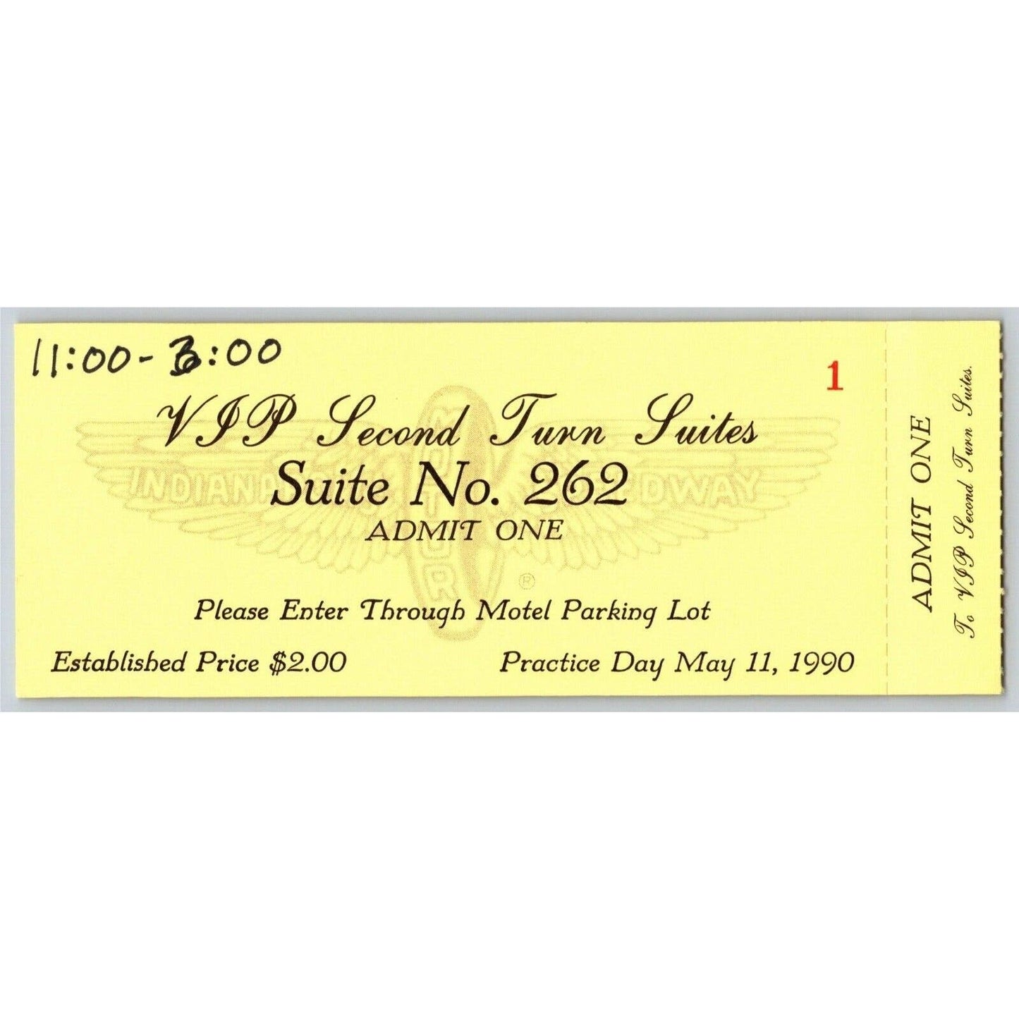 1990 Indy 500 VIP 2nd Turn Practice Day Ticket Stub - Indianapolis IMS #1