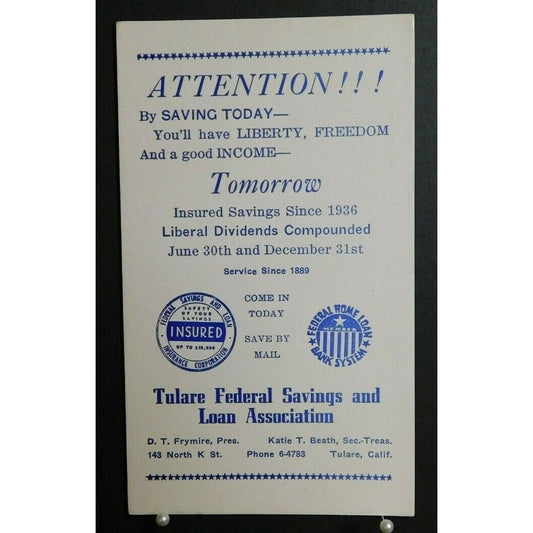 1940's Ink Blotter Advertising - Federal Loans & Savings - Tulare California