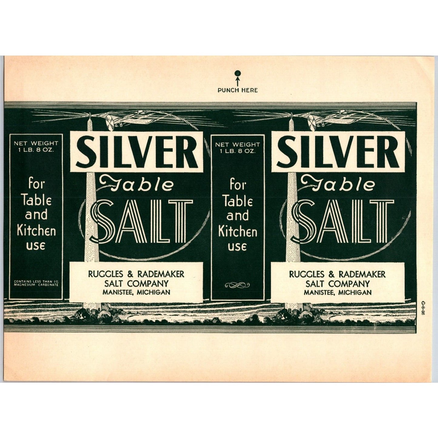 Silver Table Salt Paper Label c1936 Manistee, MI Ruggles & Rademaker - Aviation