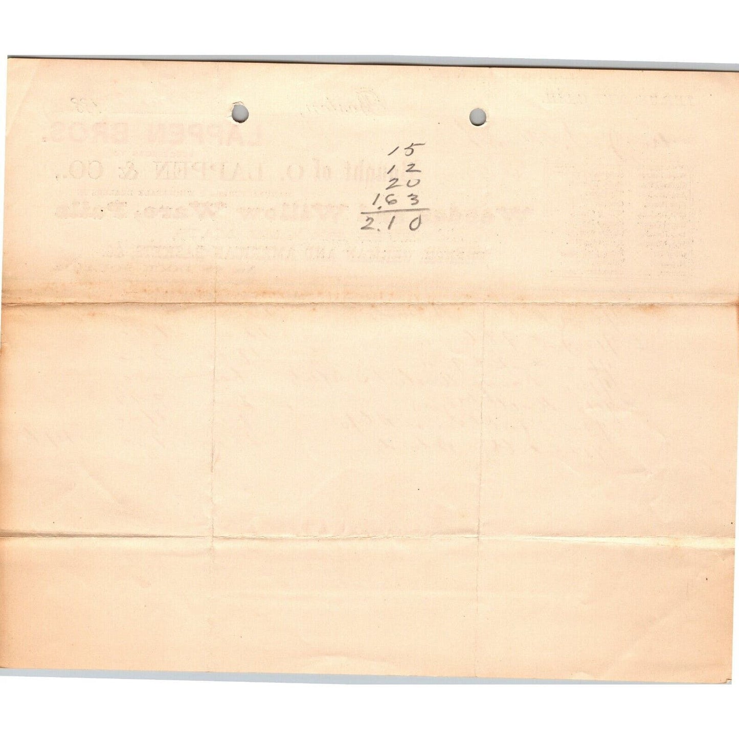 Boston, MA Lappen Bros. Wooden Willow Ware 1887 Billhead JP Marsh Bethel, VT