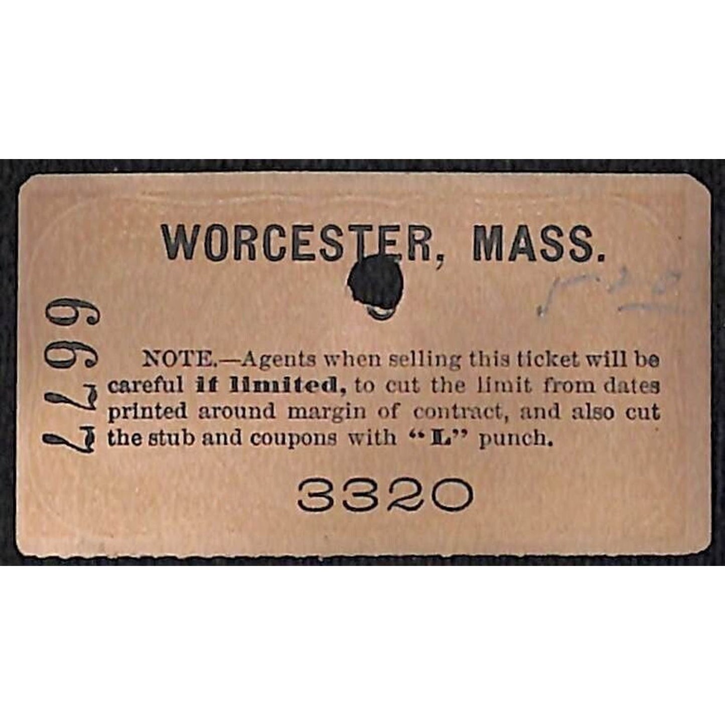 New York & Long Branch Railroad 1897 Ticket PRR North Asbury Park / Worcester MA