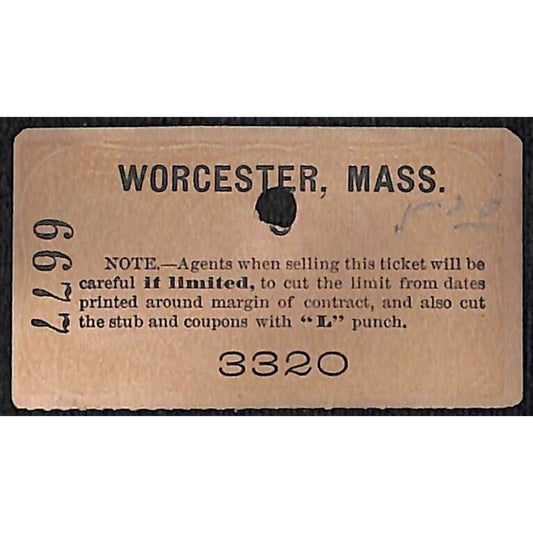 New York & Long Branch Railroad 1897 Ticket PRR North Asbury Park / Worcester MA