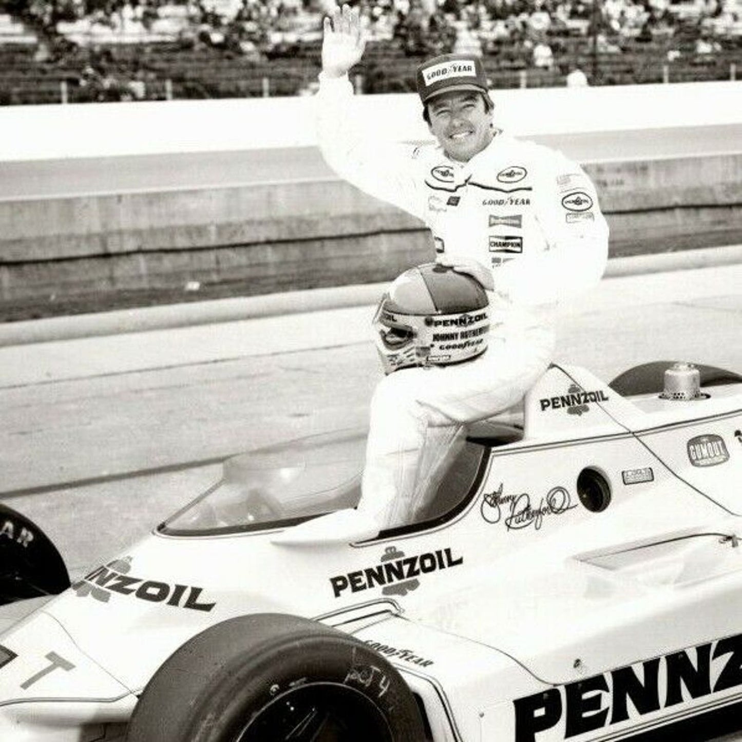 Johnny Rutherford Indy 500 Winner 1980 8 x 10 Glossy B&W Photograph VGC