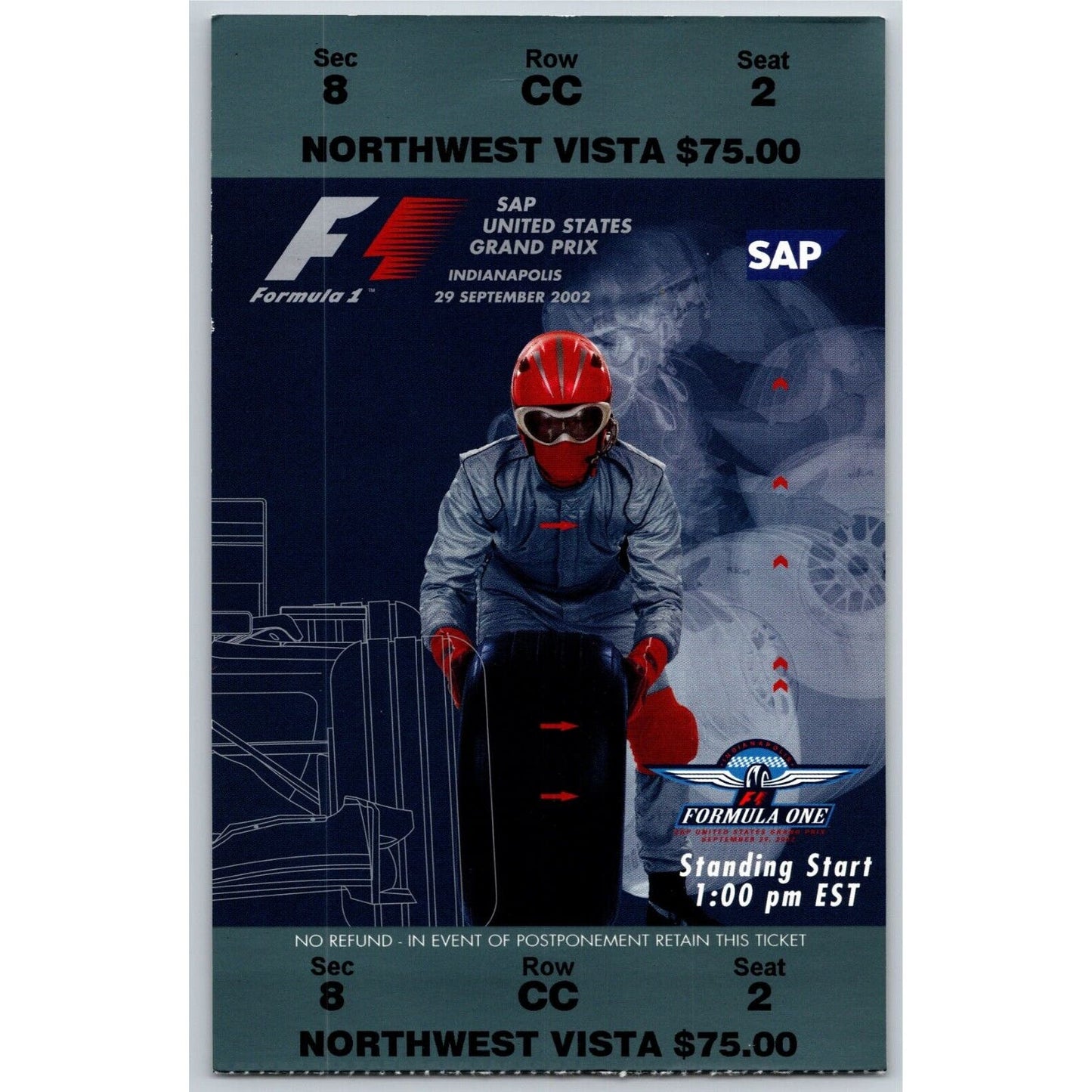 2002 Indianapolis Formula One Grand Prix Racing Ticket Stub 9/29 VGC Seat 2