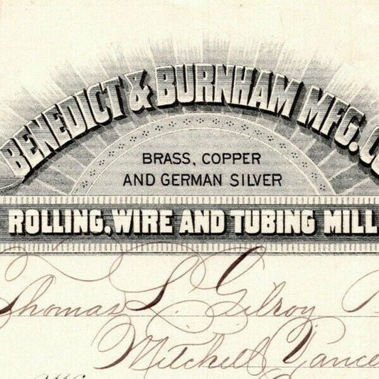 1887 "Benedict & Burnham Mfg. Co" Silver Billhead Letterhead Waterbury CT