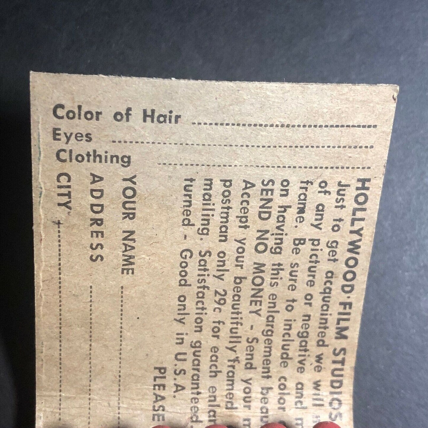 1960's-70's Full Matchbook - "Sensational Offer Prints Only 29c Each" Hollywood