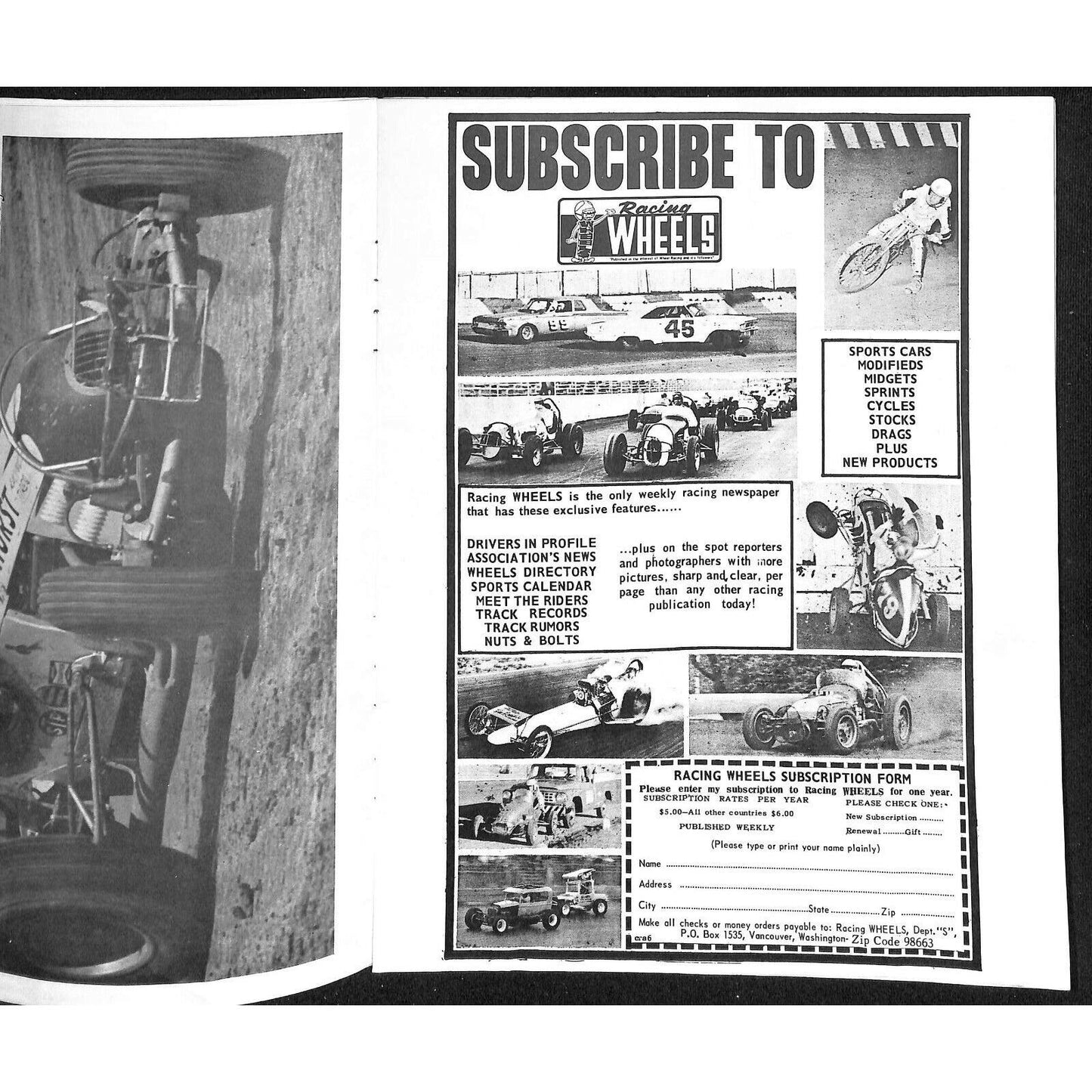 Scarce 7/16 1966 Sprint Car Auto Racing CRA Program Whiteman Speedway 16pp.