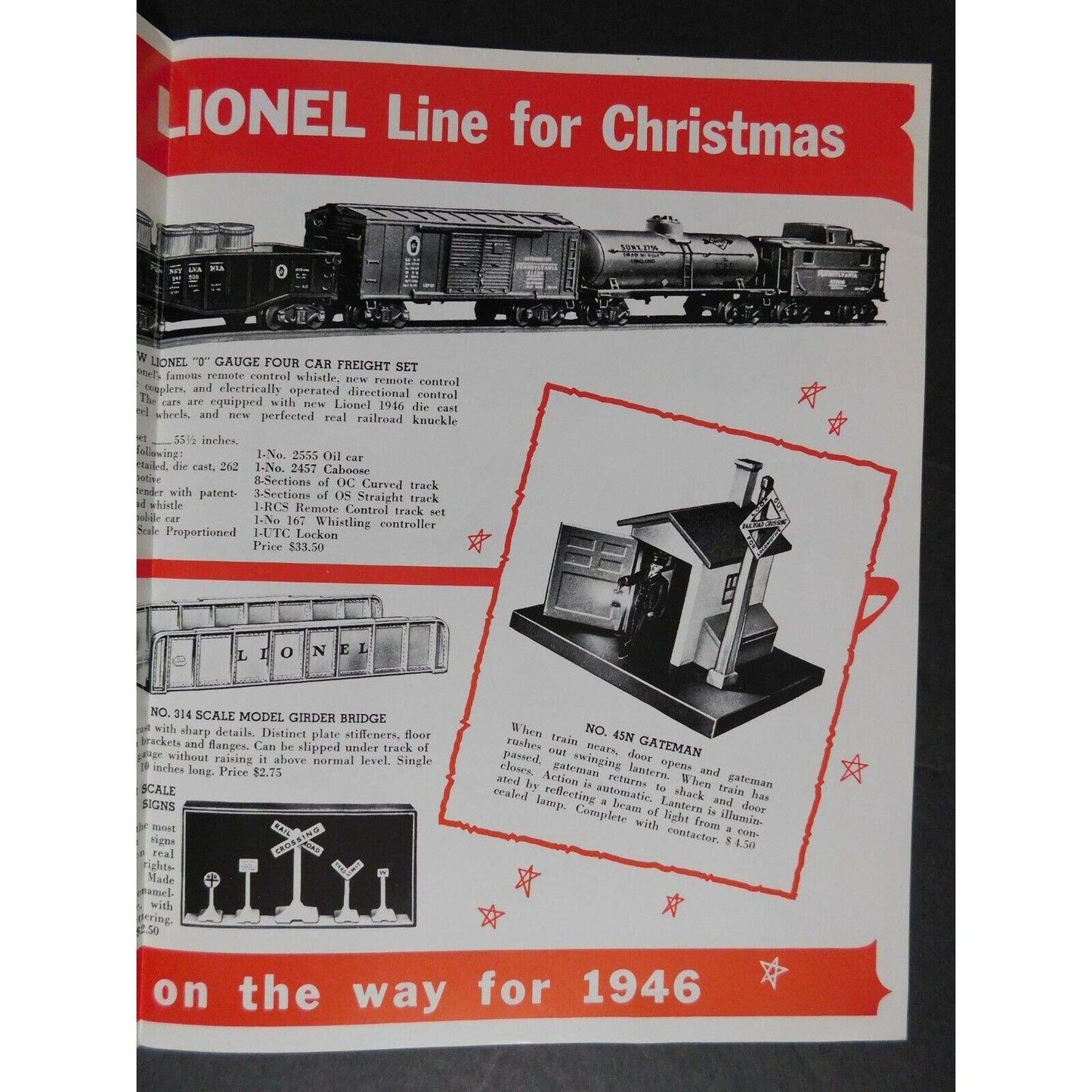1945 Lionel Trains Red & White Christmas Line - 1 Page Folded Sheet VGC