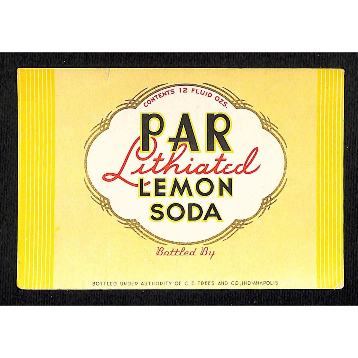 PAR Lemon Soda Paper Soda Label C.E. Trees Indianapolis c1930's Scarce