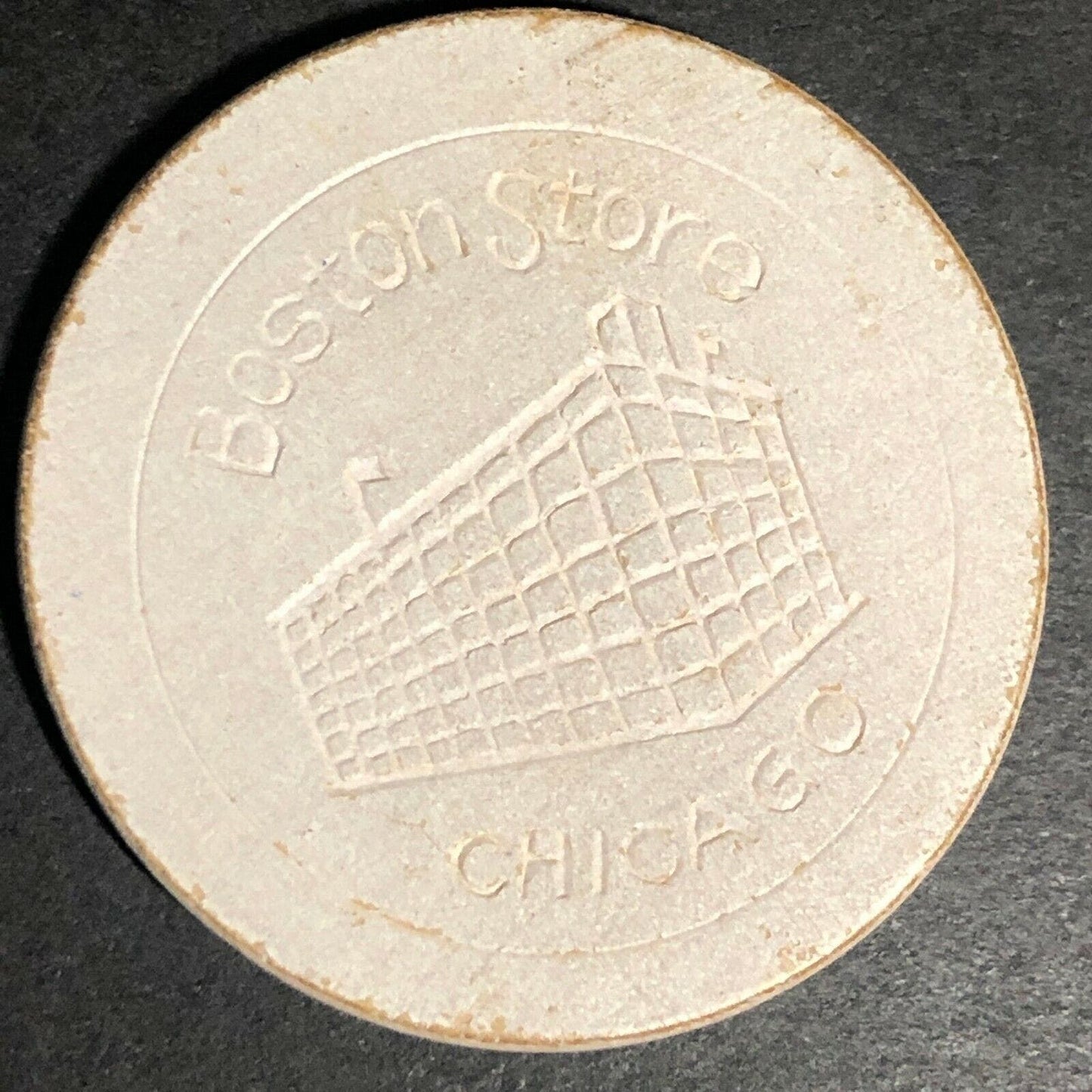 c1910's "Boston Store" White Fiber / Wood Advertising Poker Chip VGC